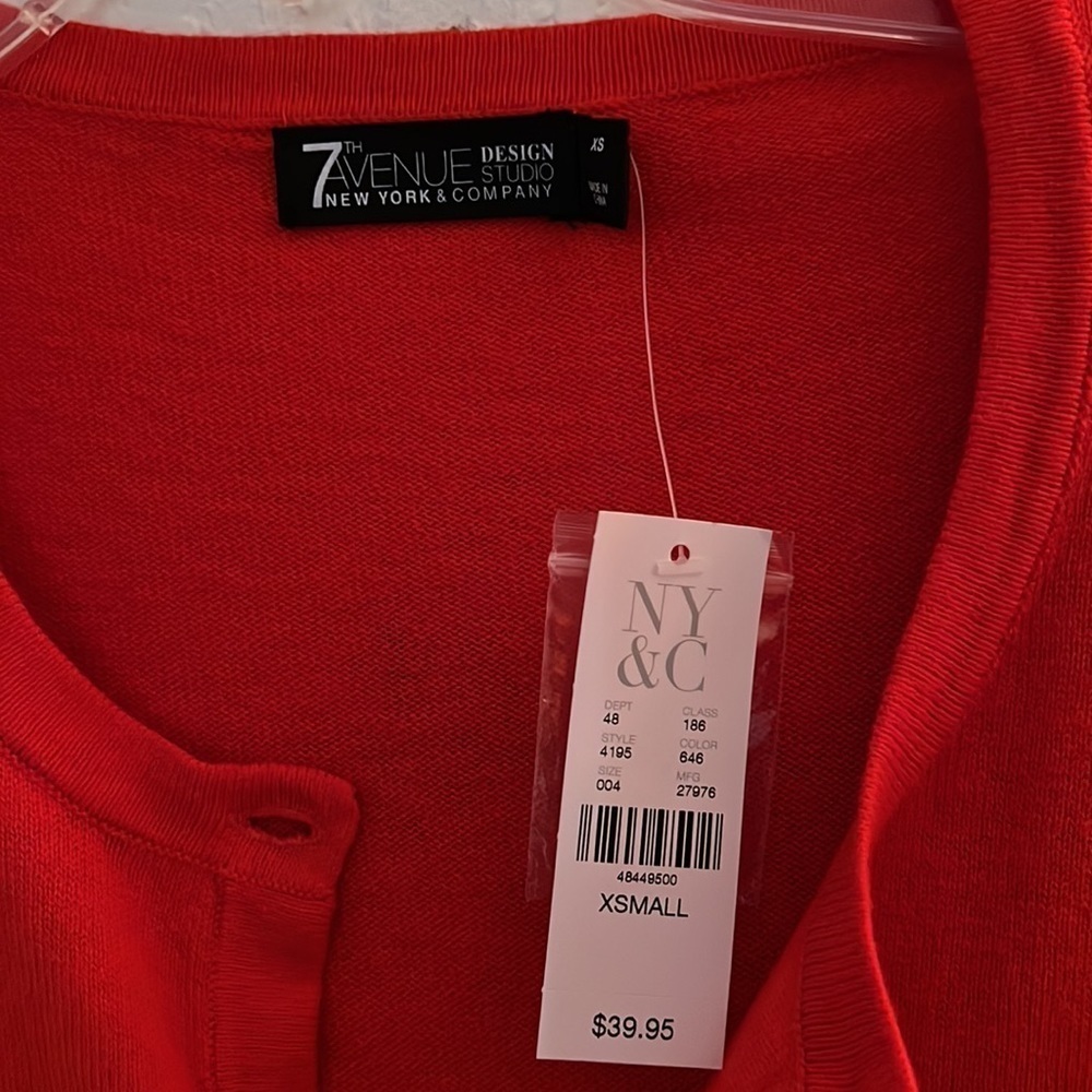 7TH Avenue Design Studio Womens Red Button Up Cardigan. XS NWT​ - Picture 2 of 9